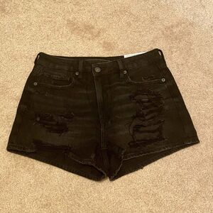 American Eagle Mom Shorts Black Denim Super High Rise Comfort Stretch 6 NWT